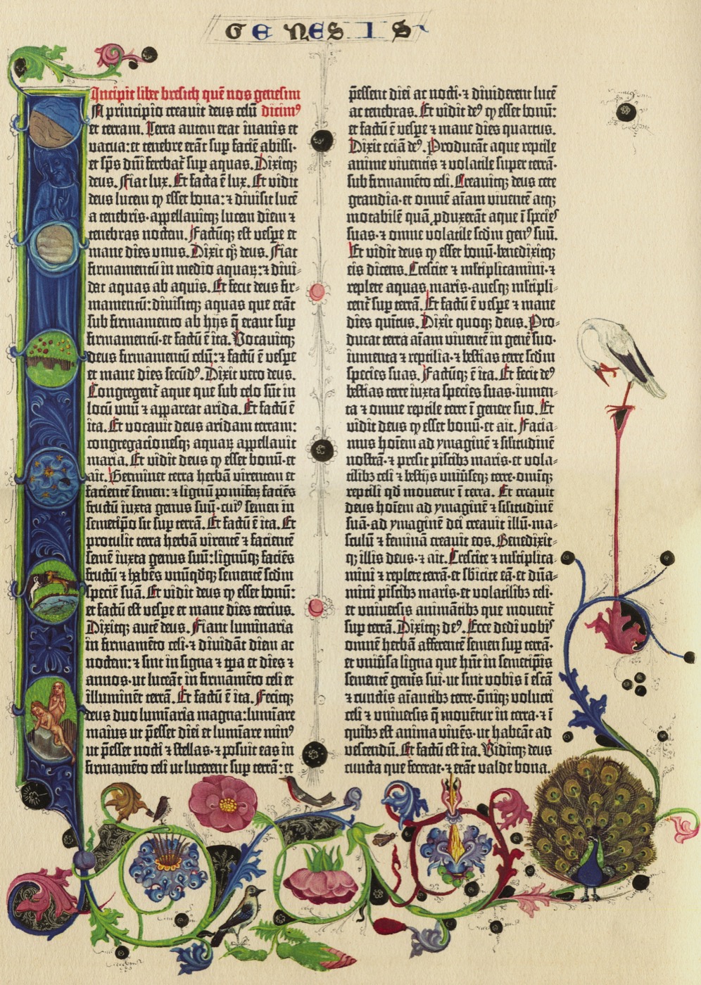Page de la Bible à 42 lignes de Gutenberg, v. 1450. Numérisation par Jossi, Wikimedia Commons, domaine public.