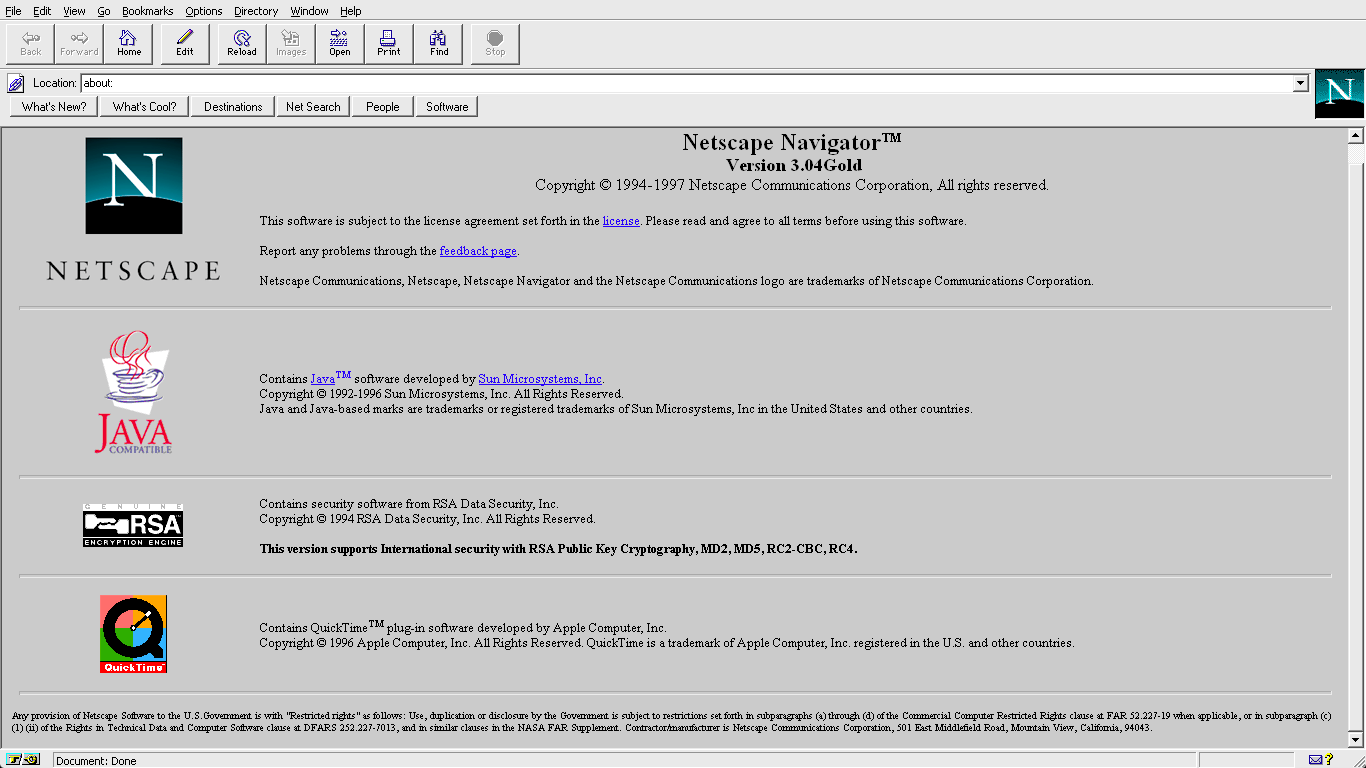 Netscape Navigator 3, l'époque des navigateurs pour laquelle @font-face fut d'abord conçu. Capture d'écran par Indolering, Wikimedia Commons, CC0.