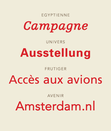 L'Univers d'Adrian Frutiger, montrant sa grille systématique de 21 graisses et chasses numérotées. Wikimedia Commons, domaine public.
